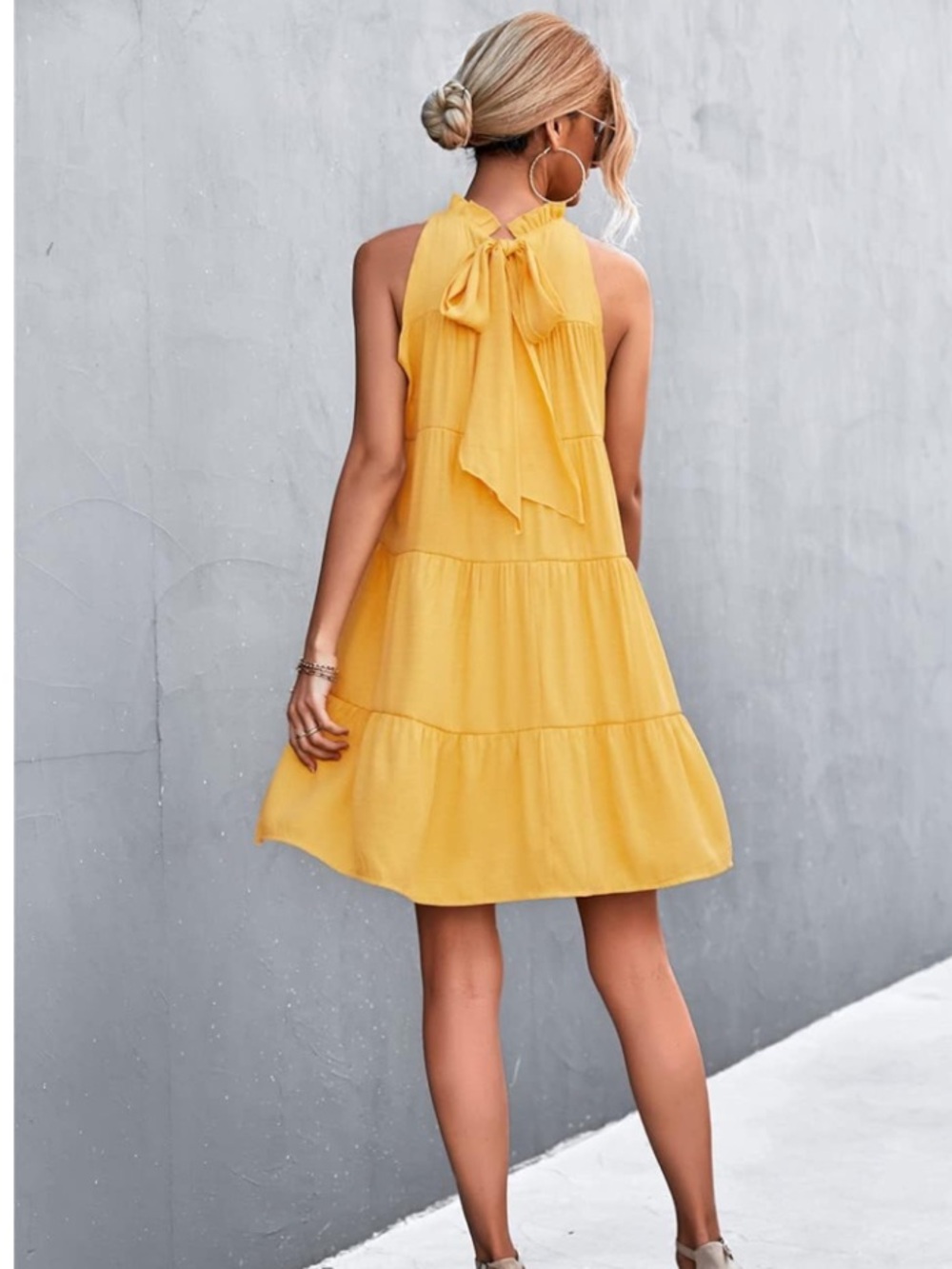 NWT DOSE yellow ruffle, high neck tiered swing mini summer dress size XL.